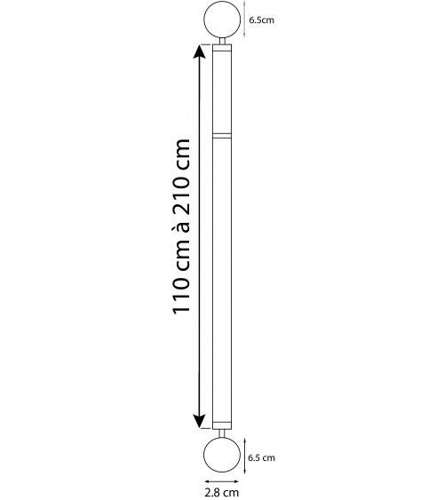 Kit tringle Sphère Ø25/28mm extensible 110 à 210cm