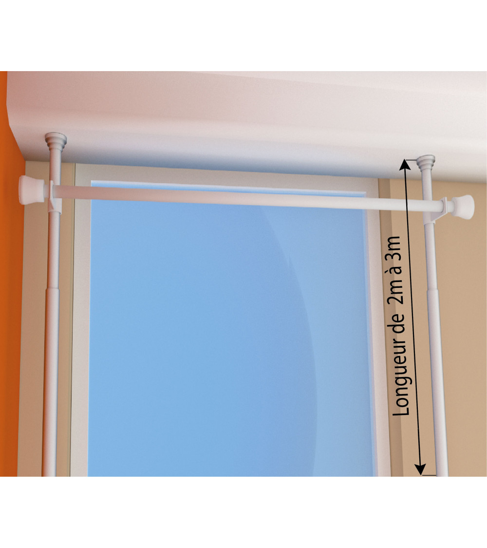 Tringle à Rideaux Télescopique GOLDION 110-310 Cm Sans Perçage - Blanche, Multifonction Pour Cloison, Douche Et Balcon