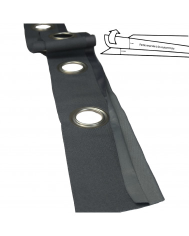 Une bande à œillets prêt à poser;
Il suffit de coudre la bande sur votre tissu