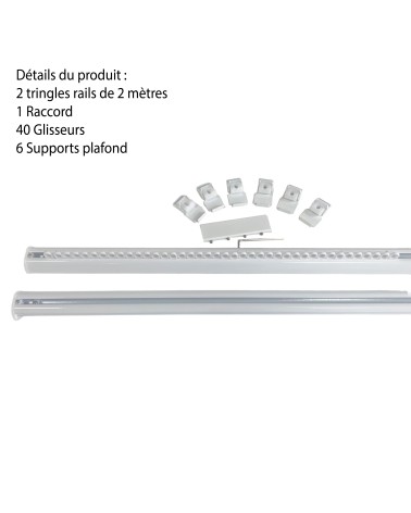Tringle Rail Rideau Discret 4 m - Aluminium - Fixation Plafond