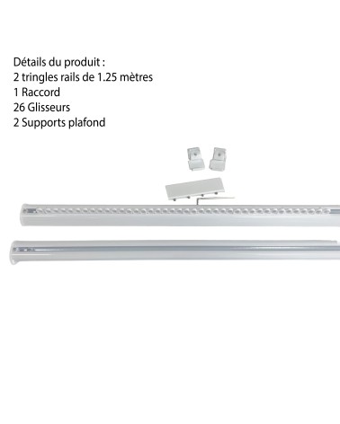 Tringle Rail Rideau Discret 2.5 m - Aluminium - Fixation Plafond