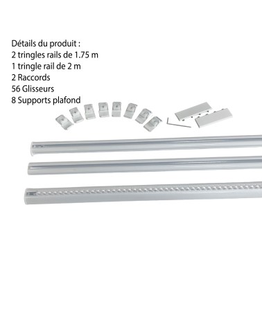 Tringle Rail Rideau Discret 5.5 m - Aluminium - Fixation Plafond