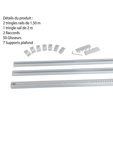Tringle Rail Rideau Discret 5 m - Aluminium - Fixation Plafond