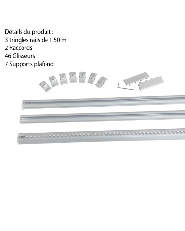 Tringle Rail Rideau Discret 4.5 m - Aluminium - Fixation Plafond
