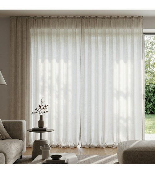Rideau voilage étamine effet lin avec ruflette 280x250 cm