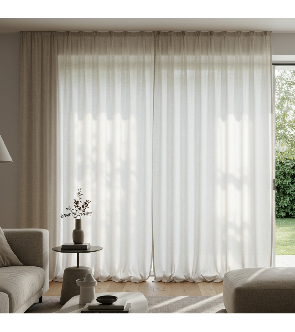 Rideau voilage étamine effet lin avec ruflette 280x250 cm