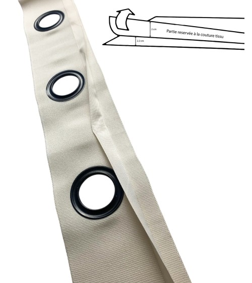 bande à oeillets rideaux, œillets acier, confection rideaux, bande rideau prête à poser, accessoires couture rideaux