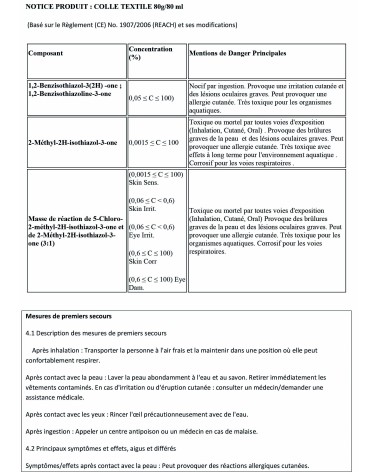 Colle Textile Naturelle Blanche 80 ml - Sans Solvant - Tissus, Cuir