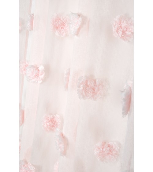 Rideau à pompons relief; Voilage à pompons; Rideau voilage léger; Voilage style bohème; Voilage chambre fille rose poudré