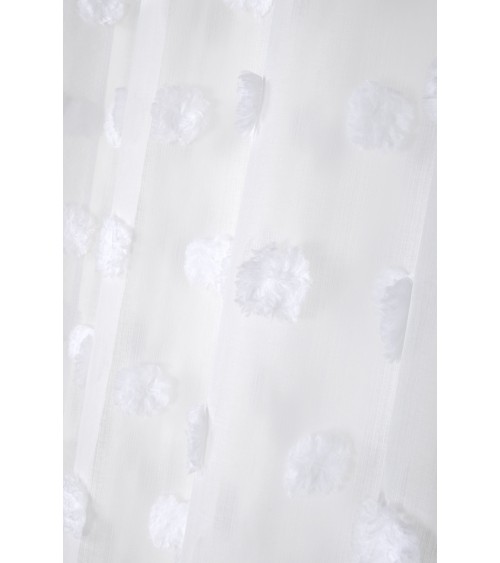Rideau à pompons relief; Voilage à pompons; Rideau voilage léger; Voilage style bohème; Voilage chambre fille rose poudré