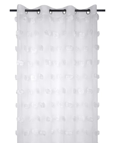 Rideau à pompons relief; Voilage à pompons; Rideau voilage léger; Voilage style bohème; Voilage chambre fille rose poudré