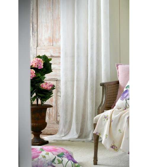 Voilage blanc élégant; Voilage romantique chic; Voilage style Shabby Chic; Voilage prêt à poser; Voilage blanc brodé