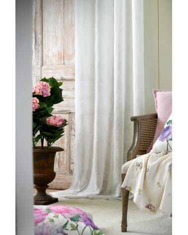 Voilage blanc élégant; Voilage romantique chic; Voilage style Shabby Chic; Voilage prêt à poser; Voilage blanc brodé