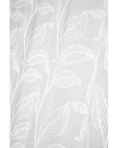 voilage brodé feuilles, voilage blanc relief, rideau broderie ton sur ton, voilage 140x260 œillets, décoration fenêtre végétale.