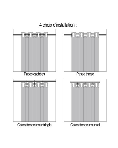 rideau occultant ruflette, rideau 135x250, rideau pattes cachées, rideau galon fronceur, rideau chambre obscurité,