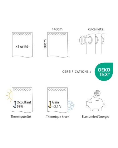 Rideau Jacquard Thermique & Occultant 140x180 - Polaire | Oeko-Tex